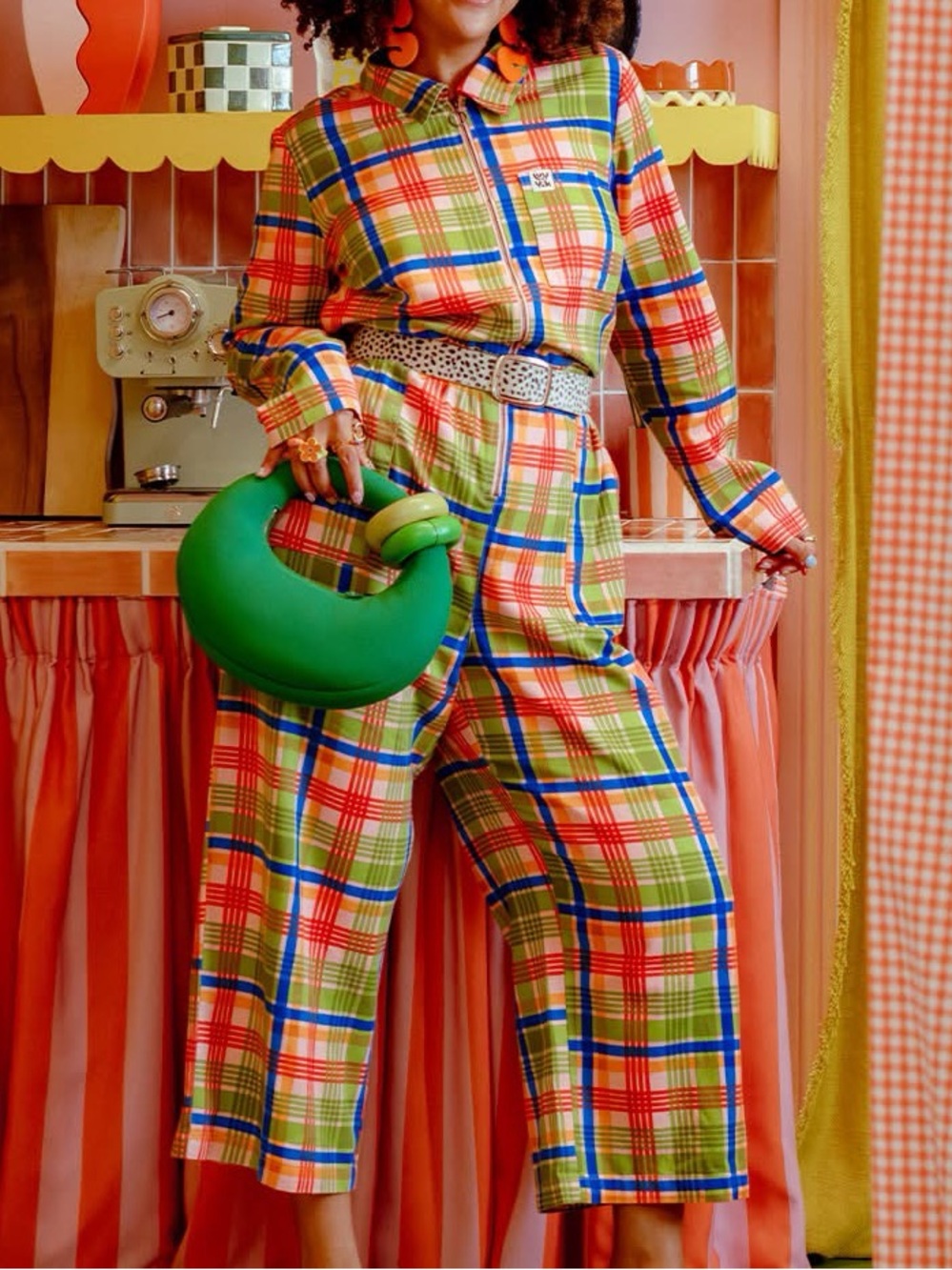 Lucy & Yak Plaid Smocked Waist Jumpsuit